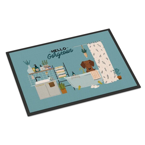 Carolines Treasures 24 x 36 in. Red Brown Dachshund in Bathtub Indoor or Outdoor Mat CK7552JMAT - main